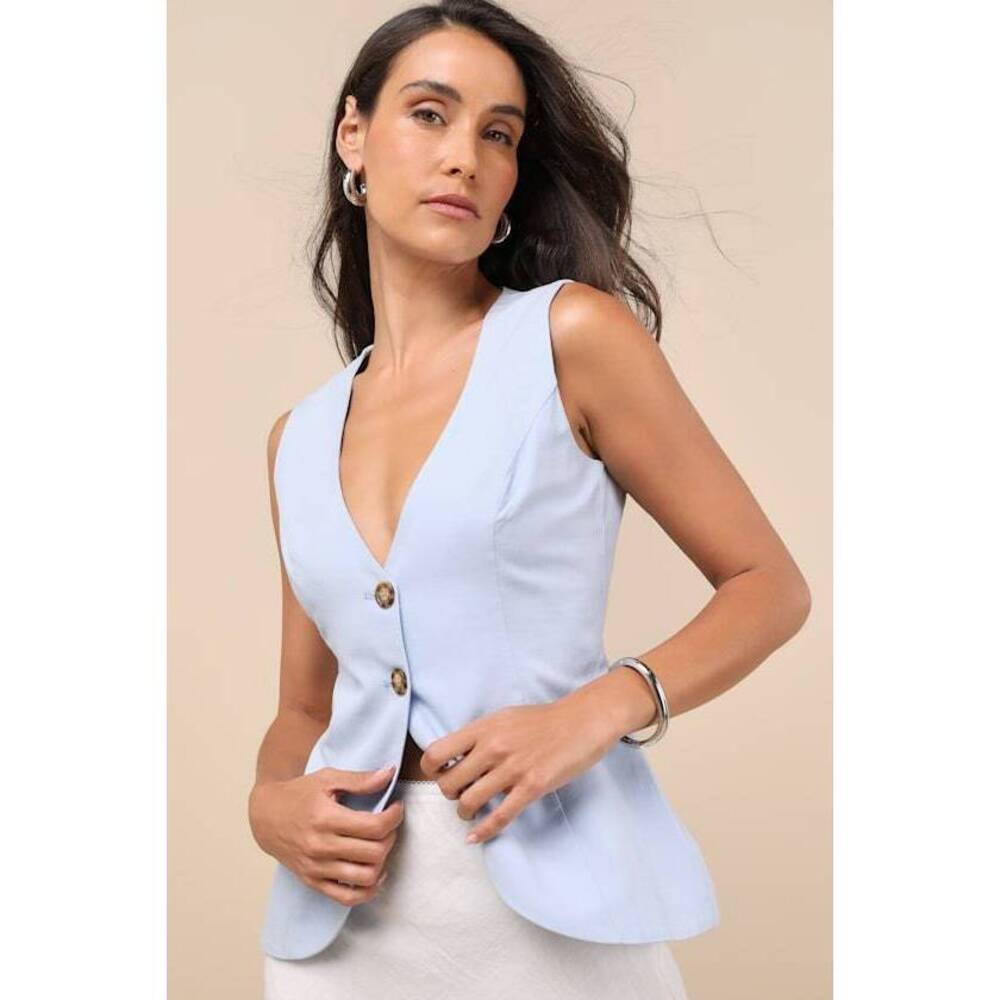 Lulus Domenica Light Blue Button-front Vest Top - Size XL